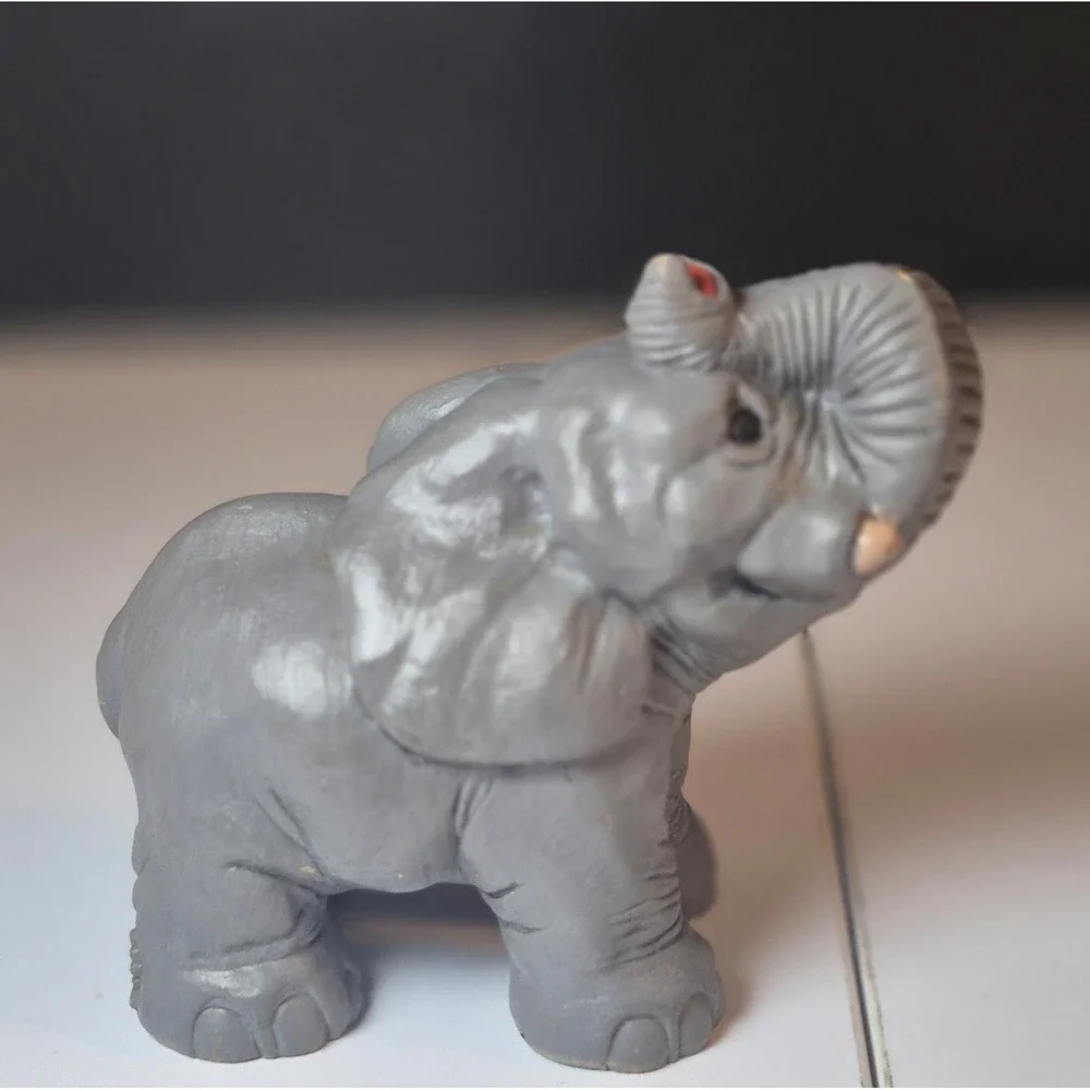 Vintage Elephant Figurine by‎ Sculptor Don James Resin Trunk Up Lucky Statue